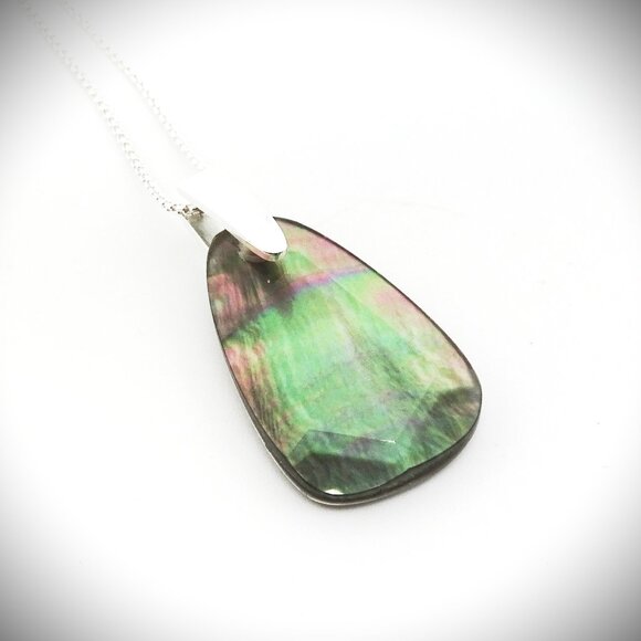 KENDRA SCOTT Maeve Rhodium Plated Black Lip Shell Pendant Long Necklace - Picture 1 of 8